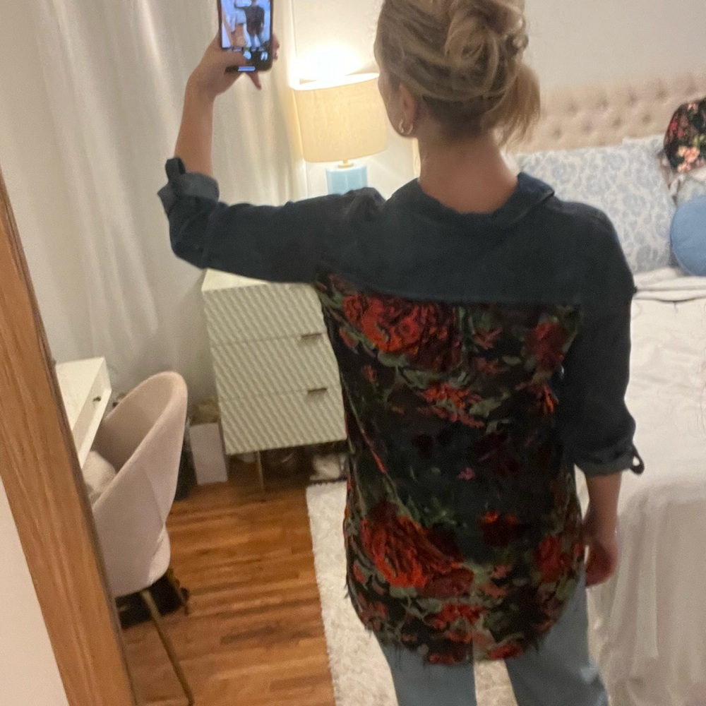 Altar'd State Black and Red Denim Button Down Shirt